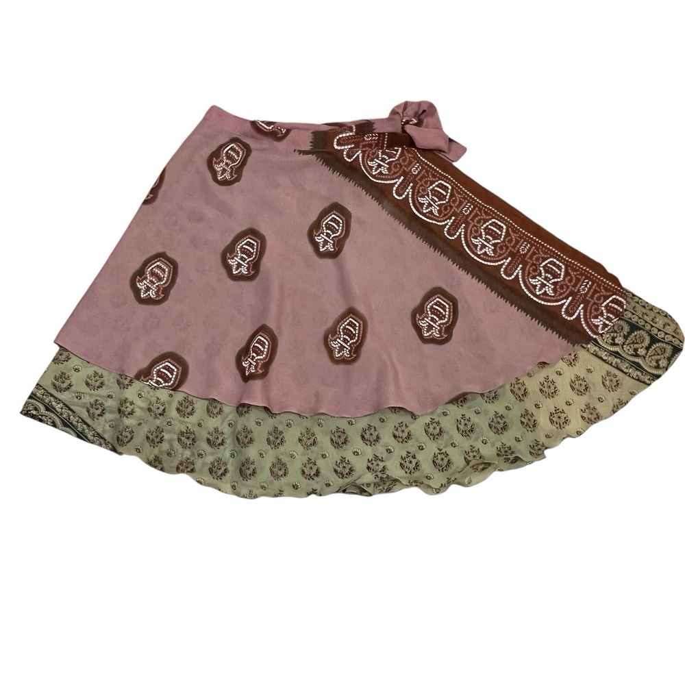 Kariza Silk Blend Indian Art Reversible Sari Wrap Skirt OS Bohemian Fairygrunge